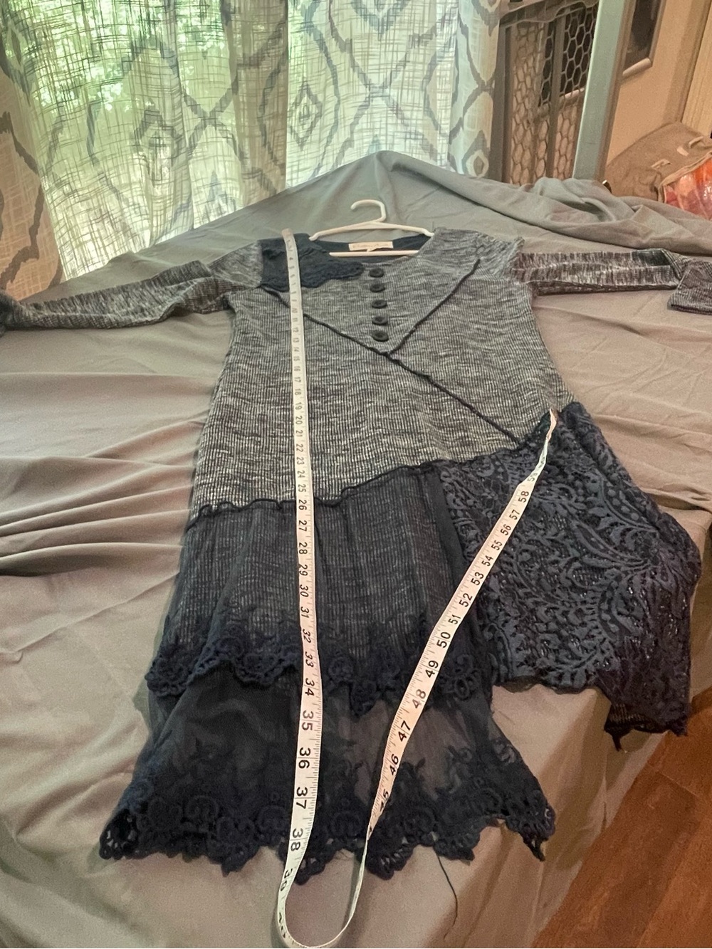 Pretty Angel Navy & Heather Gray Lace-Trim Asymmetrical Knit Dress - Picture 7 of 9